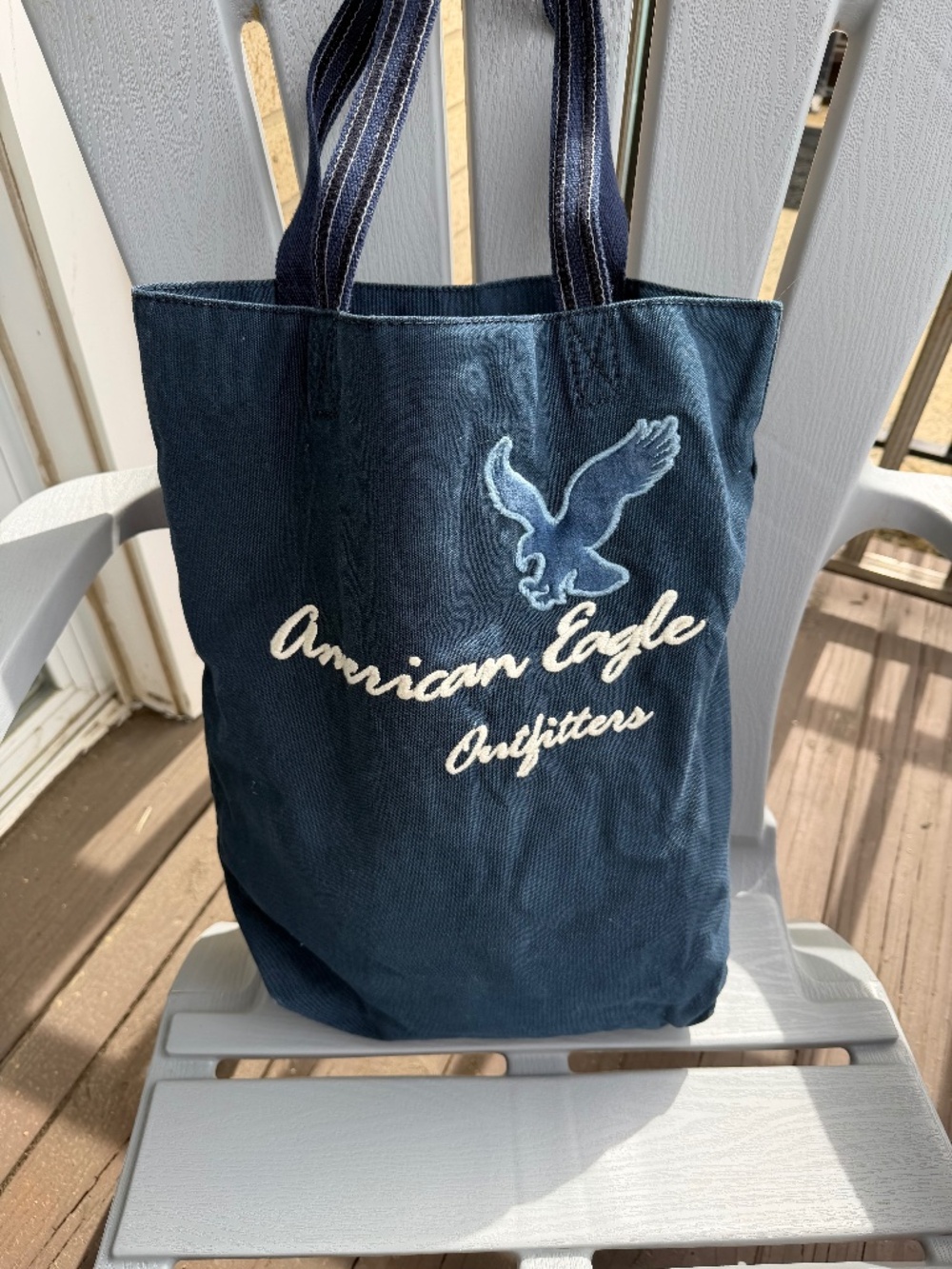 American Eagle Outfitters Navy Canvas Tote with Embroidered Logo